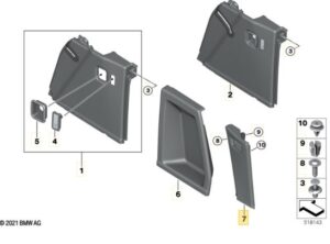 51477446107 BMW X3 XDRIVE20I SIERAFDEKKING, D-KOLOM ONDER LINKS SCHWARZ 51477446107