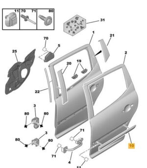 8546AG PEUGEOT 207 ACHTER PORTIERLIJST LINKS Primer / Chrome 8546AG
